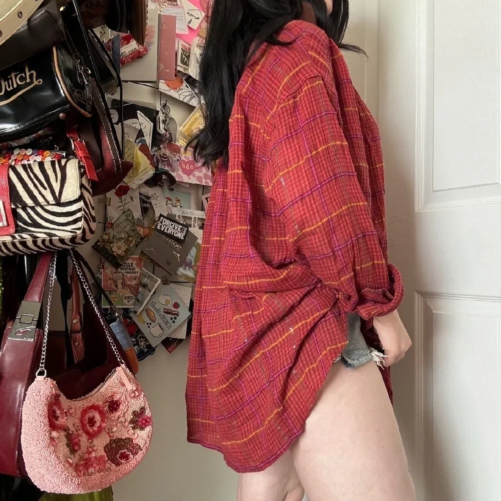 Free People break my stride Red Button-Up medium